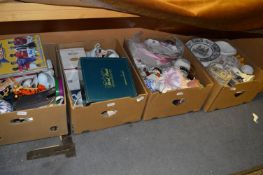 Four Boxes of Assorted Collectable China, Board Games, Decorative Pieces, etc.