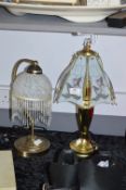 Two Brass Effect Table Lamps with Glass Shades