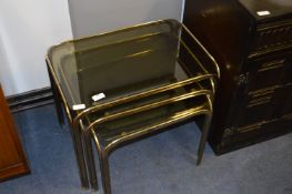 Brass Framed Brass Topped Nest of Three Tables