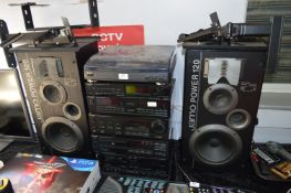 Technics Hi Fi System; CD, Tape Deck, Tuner Amp with an Aiwa Turntable and Jamo Power 120 Speakers