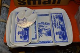 White Plastic Willow Patterned Tray and Table Mats, etc.