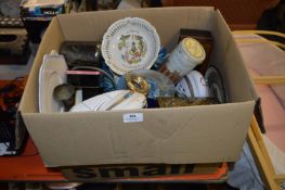 Box Containing Decorative Plates, Glassware, Silver Plate, Cash Tin, Ornaments, etc.