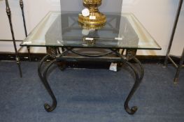 Wrought Metal Coffee Table with Glass Top