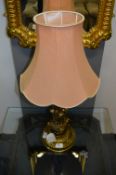 Brass Column Table Lamp and Shade
