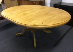 Large Pine D-Ended Extending Dining Table on Pedestal Base