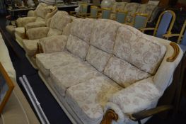 Light Brown Floral Patterned Three Piece Suite