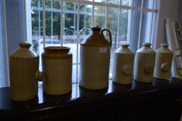Stoneware Hot Water Bottles and Two Jars