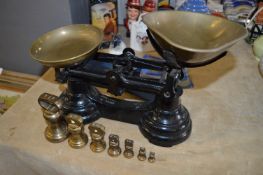 Set of Cast Metal Scales with Brass Pan and Weights