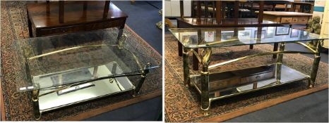 Decorative Brass Framed Glass Topped Coffee Table with Mirrored Base