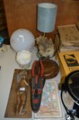 Glass Ceiling Globe, Table Lamp, Wolf Figurine, Cherub Plaque, Sylvac, etc.
