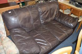 Two Seat Brown Leather Sofa