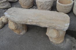 Reconstituted Limestone Garden Bench with Tree Trunk Supports