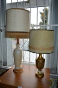 Pair of Pottery Table Lamps with Shades