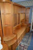 Teak Wall Unit with Glazed Doors and Two Teak Corner Shelf Units