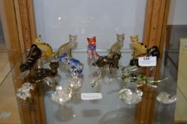 Collection of Glass Miniature Cat Ornaments Including Crystal Glass