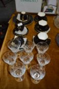 Black & Gilt Decorated Part Tea Set and Drinking Glassware