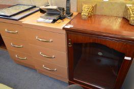 Rosewood Hi Fi Cabinet and Two Three Drawer Beech Effect Side Cabinets