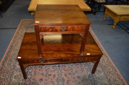 Flamed Mahogany Coffee Table with Two Drawers and Matching Side Table