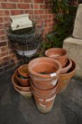 Selection of Large Terracotta Plant Pots and Wire Basket Planters