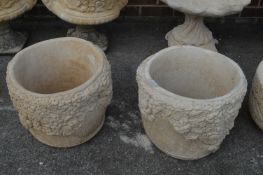 Pair of Large Reconstituted Limestone Planters with Floral Decoration