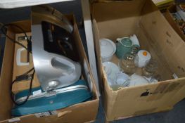 Two Boxes of Kitchenware, Vanity Case, Paper Shredder