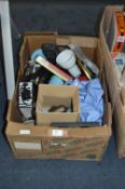 Box Containing Ornaments, Hornby, Books, Tins, Desk Lamps, etc.