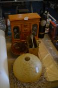 Amber Glass Light Shade, Jewellery Box, Wooden Dish, Stamp Embosser, etc.