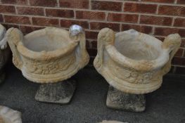 Pair of Reconstituted Limestone Planters on Pedestal Bases