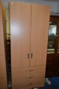 Beech Effect Double Wardrobe with Three Drawers