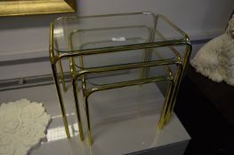 Brass Framed Glass Topped Nest of Three Tables