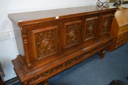 Large Solid Oak Sideboard with Carved Panel Doors