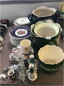 Four Large Decorative Jardiniers, Decorative Wall Plates, Vases and Ornaments