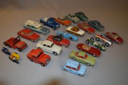 Tray containing 22 Dinky Diecast Cars & Motorcycles