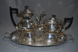 4 Piece Silver Plated Tea/Coffee Set with Plated Tray
