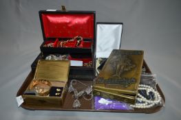 Tray containing collection of Costume Jewellry including Necklaces, Brooches etc & A Handkerchief