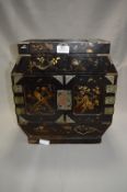 Japan Black Lacquered Cabinet with Painted Birds Decoration