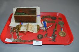 Tray containing Coinage, Medallions, Silk Sash etc