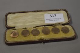 Cased Set of 6, 9 Carat Gold Stud Buttons