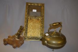 Brass Kettle, Canon & Embossed Brass Mirror