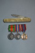 3 Miniature Medals & Pen Knife for Squadron Leader F.Hinch RAF