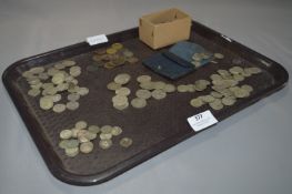 Tray containing British Silver Coinage and Pennies