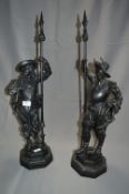 Pair of Large Spelter Figurines - Cavaliers