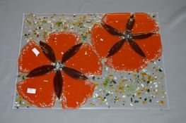 Floral Patterned Art Glass Wall Panel