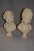 2 18th Century Lady & Gent Pottery Busts