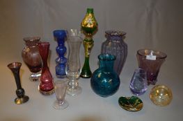 Collection of Coloured Glassware, including Vases, Pin Dish etc