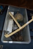 Box containing Scales, Ceiling Light Fitting, Globe, Glassware etc