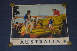 Australia Travel Poster - Captain Cook at Botany Bay Percy Trompf 1930