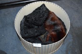 Thornton Valley Hat Box containing Fur Shoulder Wraps