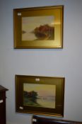 Pair of Gilt Framed Watercolours - Lakeside Landscapes