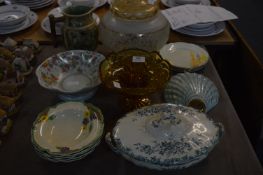 Victorian Majolica Jug, Glass Bowl, Plates, Light Shade etc